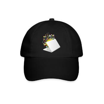 Ein halb geöffneter Laptop mit vielen Symbolen - Baseballkappe - Schwarz/Schwarz - Vorne