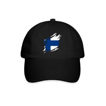 Finnland Flagge Suomi Finnische Fahne Used Look - Baseballkappe - Schwarz/Schwarz - Vorne