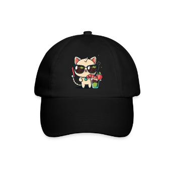 Katze mit Sonnenbrille und Cocktail - Baseballkappe - Schwarz/Schwarz - Vorne