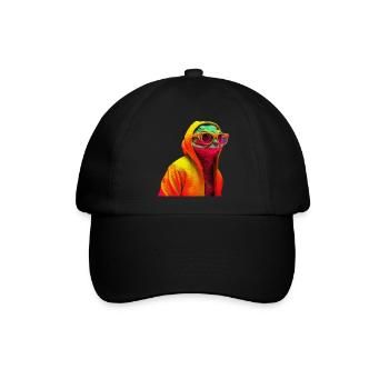 Gecko mit Sonnenbrille Bunt Coole Reptilien - Baseballkappe - Schwarz/Schwarz - Vorne
