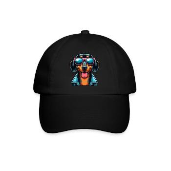 Retro Dachshund - Baseballkappe - Schwarz/Schwarz - Vorne
