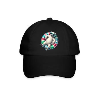 Ein relaxter Eisbär auf einem Schwimmreifen - Baseballkappe - Schwarz/Schwarz - Vorne
