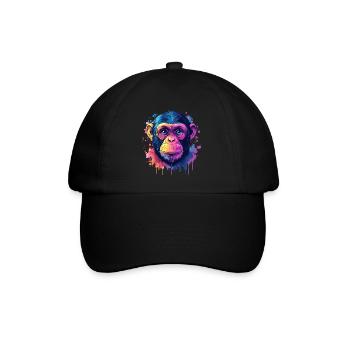Psychedelischer Affe mit leuchtenden Farben - Baseballkappe - Schwarz/Schwarz - Vorne