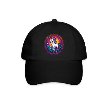Einhorn mit Sonnenuntergangshimmel – Fantasy Magic Animal Art - Baseballkappe - Schwarz/Schwarz - Vorne
