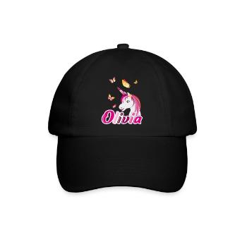 Olivia Einhorn mit Schmetterlingen - Baseballkappe - Schwarz/Schwarz - Vorne