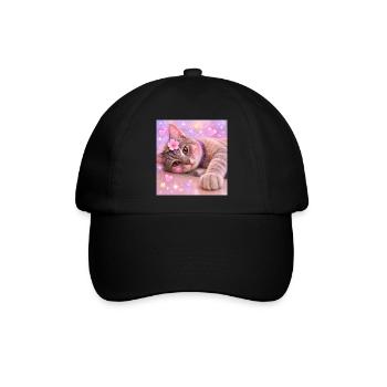 Kätzchen mit Blume und Glitzer - Baseballkappe - Schwarz/Schwarz - Vorne