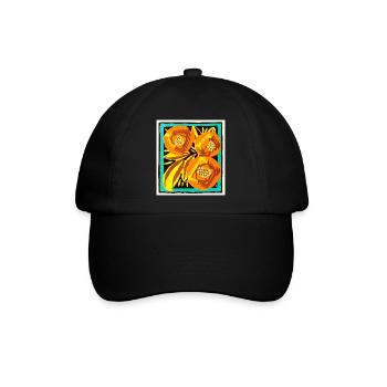 Orangenblüten im dekorativen Rahmen - Baseballkappe - Schwarz/Schwarz - Vorne