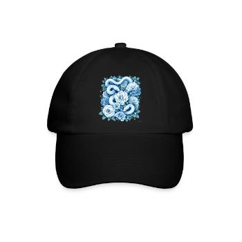 Hellblaues Snakes Rosenbeet-Design. - Baseballkappe - Schwarz/Schwarz - Vorne