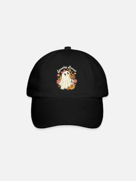 Gruseliger, süßer Retro-Blumengeist - Baseballkappe - Schwarz/Schwarz