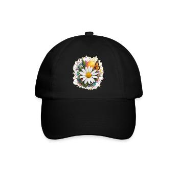 Margherita mit Schmetterlingen - Baseballkappe - Schwarz/Schwarz - Vorne