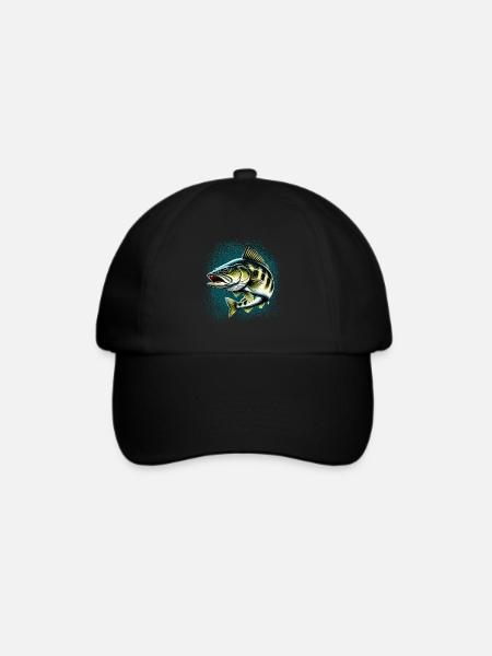 Zander Angeln Raubfisch Fisch Fischen - Baseballkappe - Schwarz/Schwarz