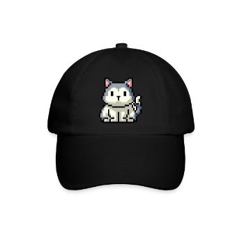 8bit 16bit verpixelt Katze - Baseballkappe - Schwarz/Schwarz - Vorne