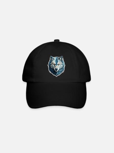 Wolf - Illustration - Baseballkappe - Schwarz/Schwarz