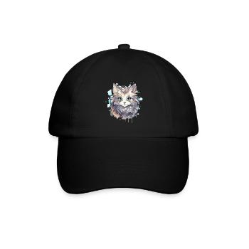 Katze - Illustration - Baseballkappe - Schwarz/Schwarz - Vorne