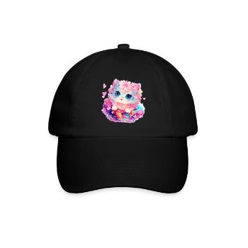Katze - Illustration - Baseballkappe - Schwarz/Schwarz - Vorne