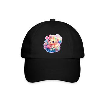 Katze - Illustration - Baseballkappe - Schwarz/Schwarz - Vorne