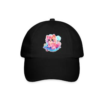 Katze - Illustration - Baseballkappe - Schwarz/Schwarz - Vorne