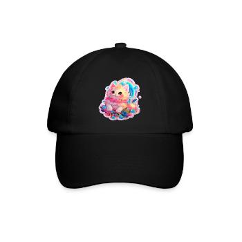 Katze - Illustration - Baseballkappe - Schwarz/Schwarz - Vorne