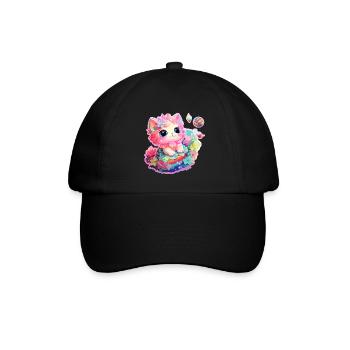 Katze - Illustration - Baseballkappe - Schwarz/Schwarz - Vorne