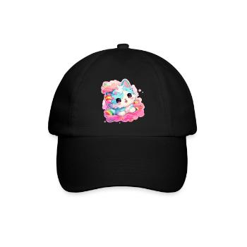 Katze - Illustration - Baseballkappe - Schwarz/Schwarz - Vorne