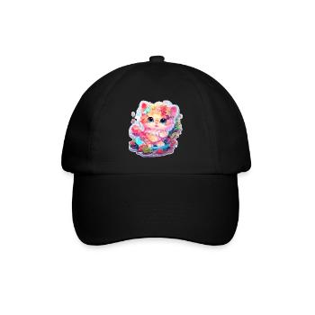 Katze - Illustration - Baseballkappe - Schwarz/Schwarz - Vorne