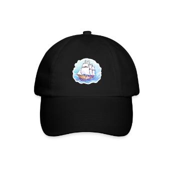 Segelboot - Illustration - Baseballkappe - Schwarz/Schwarz - Vorne