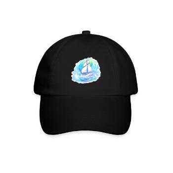 Segelboot - Illustration - Baseballkappe - Schwarz/Schwarz - Vorne