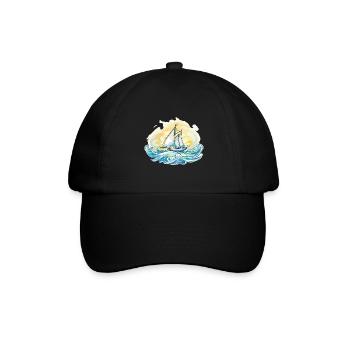 Segelboot - Illustration - Baseballkappe - Schwarz/Schwarz - Vorne