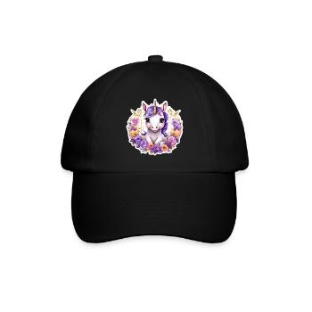 Einhorn mit bunten Rosen - Sweet Unicorn - Baseballkappe - Schwarz/Schwarz - Vorne