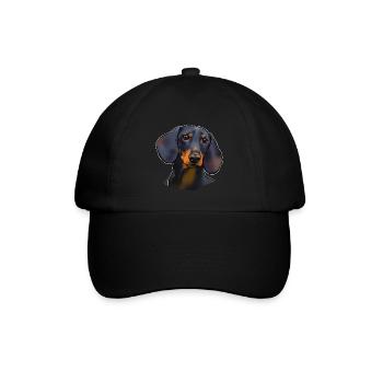 Dackel schwarz und braun (ohne Text) dunkle Textilien - Baseballkappe - Schwarz/Schwarz - Vorne
