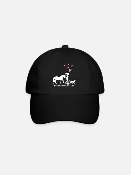 Neverwalkalone mit Pferd, Hund, Liebe - zweifarbig - Baseballkappe - Schwarz/Schwarz