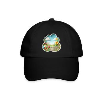 Garten mit Blume auf Blumenwiese und Sonnenblume - Baseballkappe - Schwarz/Schwarz - Vorne