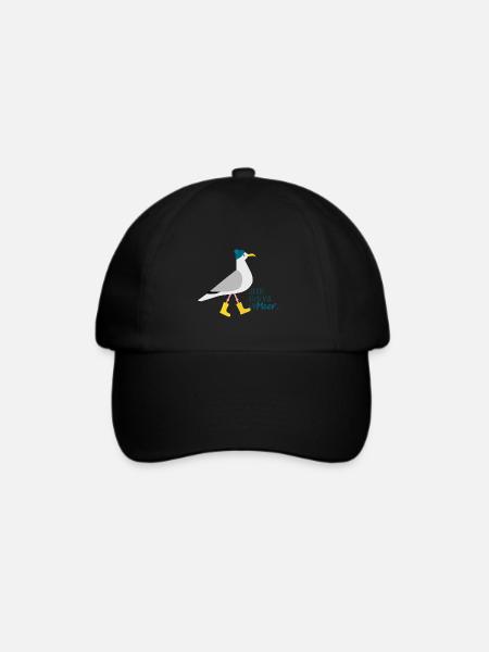 Ich bin dann mal am Meer | Möwe - Baseballkappe - Schwarz/Schwarz