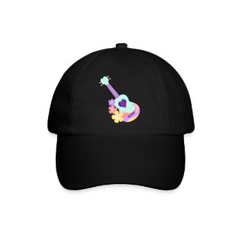 Tadellose Pastellherz-Ukulele mit Hibiscus-Blumen - Baseballkappe - Schwarz/Schwarz - Vorne