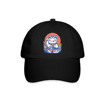 Maneki-Neko-Glücks-Ramen - Baseballkappe - Schwarz/Schwarz - Vorne