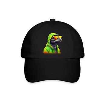Krokodil mit Sonnenbrille Alligator Kaiman Reptil - Baseballkappe - Schwarz/Schwarz - Vorne
