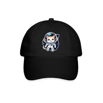 Astronaut Katze - Weltraum - Baseballkappe - Schwarz/Schwarz - Vorne