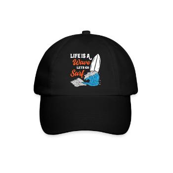 Life Is A Wave Lets Go Surfing - Baseballkappe - Schwarz/Schwarz - Vorne