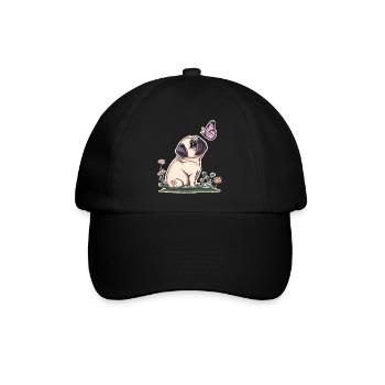 Mops mit Schmetterling - Baseballkappe - Schwarz/Schwarz - Vorne