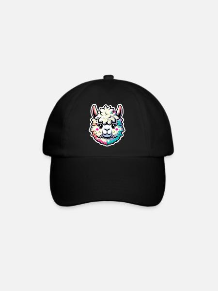 Alpaka Kopf bunt - Baseballkappe - Schwarz/Schwarz