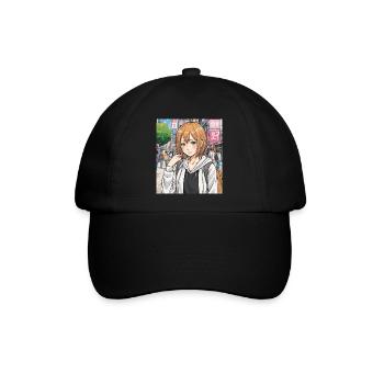 Anime-Figur auf der Straße der Stadt - Baseballkappe - Schwarz/Schwarz - Vorne
