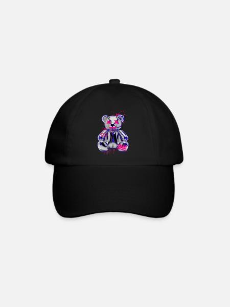 Gothic Teddy Bär mit Graffiti Neon Look - Baseballkappe - Schwarz/Schwarz