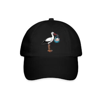 Storch mit Baby Peace im Tuch blau - Baseballkappe - Schwarz/Schwarz - Vorne