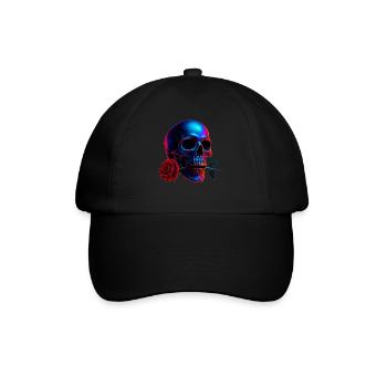 Totenkopf Rose Dark Art Neon Schädel Motiv - Baseballkappe - Schwarz/Schwarz - Vorne