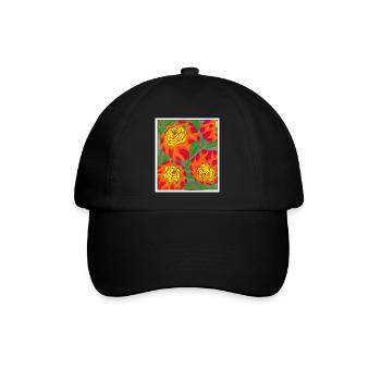 Goldene Rosen auf Crimson Ground - Baseballkappe - Schwarz/Schwarz - Vorne