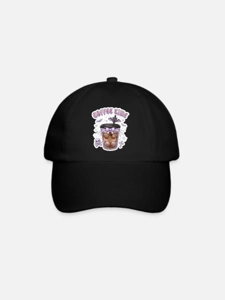Coffee Time Bat-Goth-Aufkleber - Baseballkappe - Schwarz/Schwarz