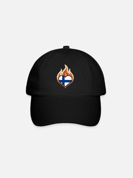 Flammenherz Finnland - Baseballkappe - Schwarz/Schwarz