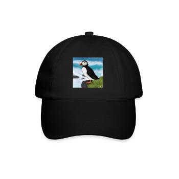 Gemalter Papageitaucher Vogel Design Illustration - Baseballkappe - Schwarz/Schwarz - Vorne