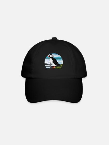 Gemalter Papageitaucher Vogel Design Illustration - Baseballkappe - Schwarz/Schwarz