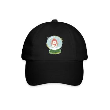 Schneemann in einer Schneekugel - Wintermotiv - Baseballkappe - Schwarz/Schwarz - Vorne